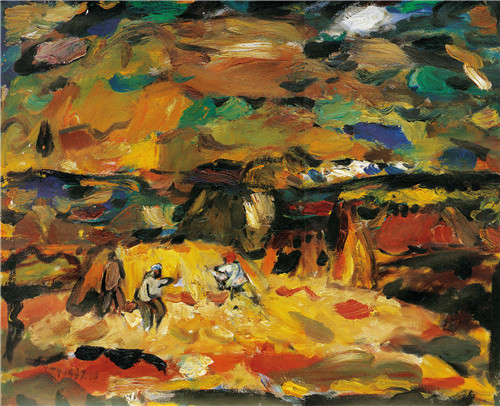 6. 《打莜麥》鐵揚(yáng)  布面油畫  67cm×80cm  1997年