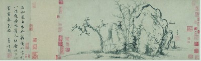 趙孟頫在《秀石疏林圖》題跋中寫道：“石如飛白木如籀，寫竹還于八法通。若也有人能會此，方知書畫本來同?！边@體現出中國畫書畫同源的創(chuàng)作思想。