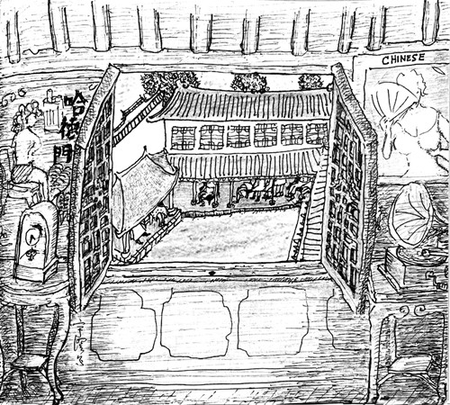 樓下說(shuō)書(shū)，聽(tīng)書(shū)。樓上的情況，不清楚，很多事情如此
