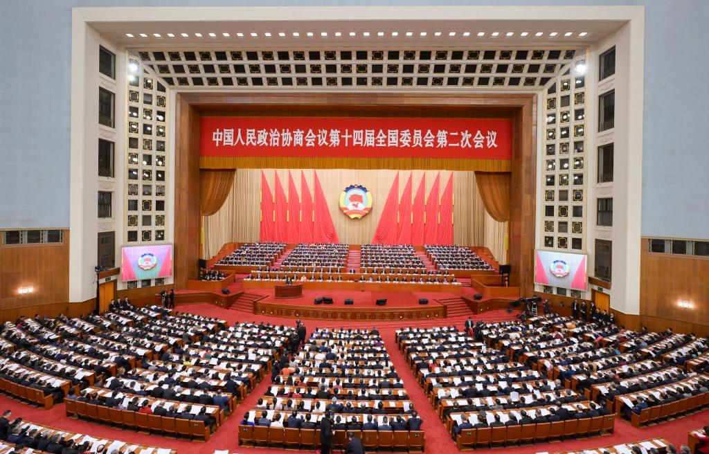 3月4日，中國人民政治協(xié)商會議第十四屆全國委員會第二次會議在北京人民大會堂開幕。新華社記者 李賀 攝