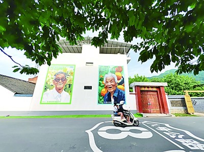 西安美院的師生在蔡家坡村繪制的壁畫。本報(bào)記者 于園媛攝/光明圖片
