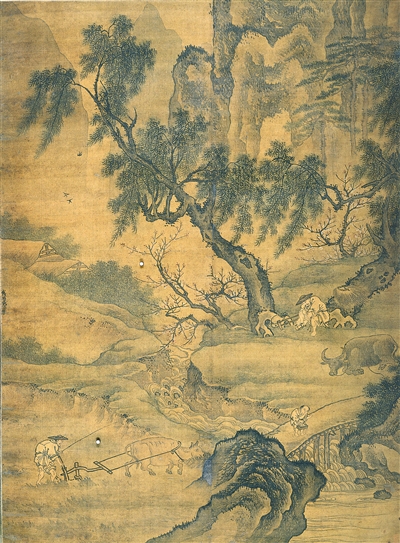 中國畫《春耕圖》，作者明代戴進(jìn)。 　　浙江省博物館藏