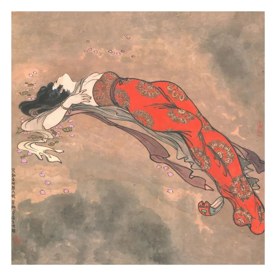 戴敦邦作品 《長(zhǎng)恨歌》花鈿委地?zé)o人收，翠翹金雀玉搔頭。受訪者提供