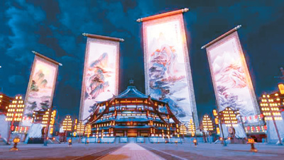 《唐宮夜宴》展覽中，含元殿外景。 　　出品方供圖