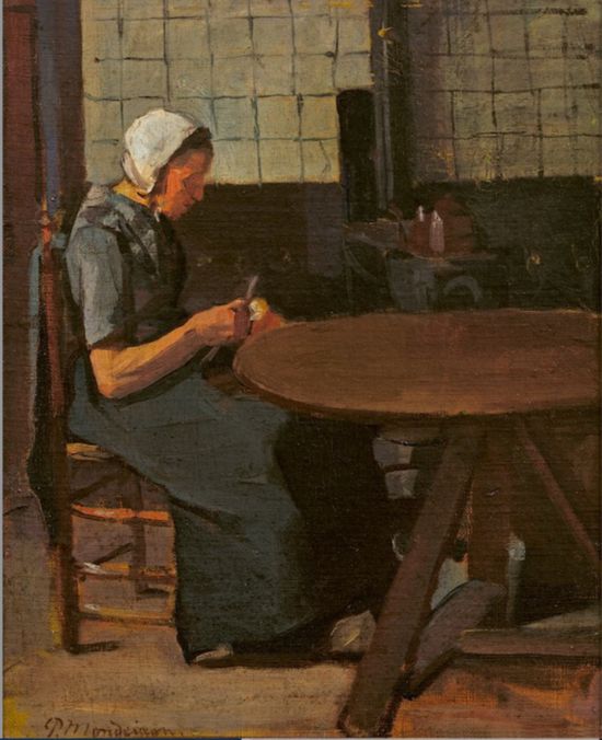 蒙德里安，《拿著紗錠的女人》，約1893-1896年，布面油畫，佩斯畫廊提供（貝耶勒基金會展品）