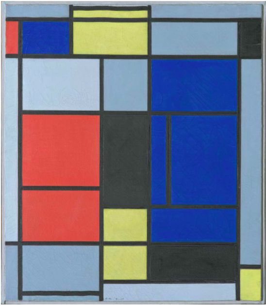 蒙德里安，《繪畫 I》，1921/1925，布面油畫，貝耶勒基金會藏（貝耶勒基金會展品）