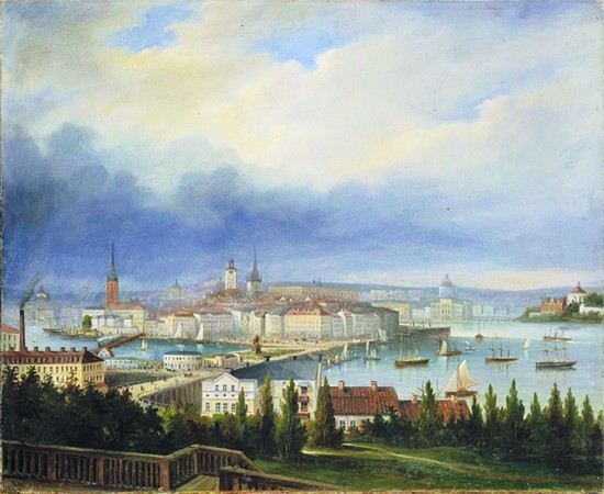 莫瑟坡景色（油畫）， 保爾·埃米爾·瓦倫斯特羅勒1875年作。在莫瑟坡，可以鳥瞰斯德哥爾摩南城